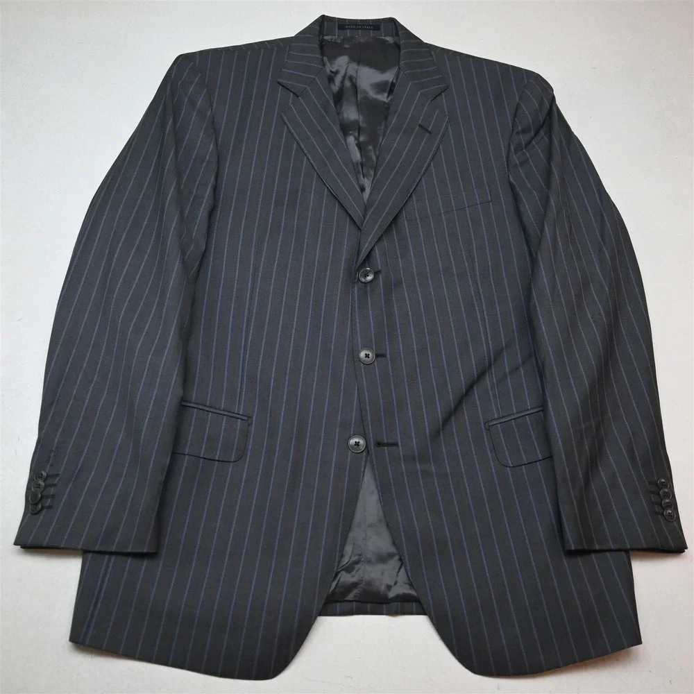 Luigi Bianchi Mantova 42R 34x30 Gray Striped 100% Wool Italy Jacket Pants Suit